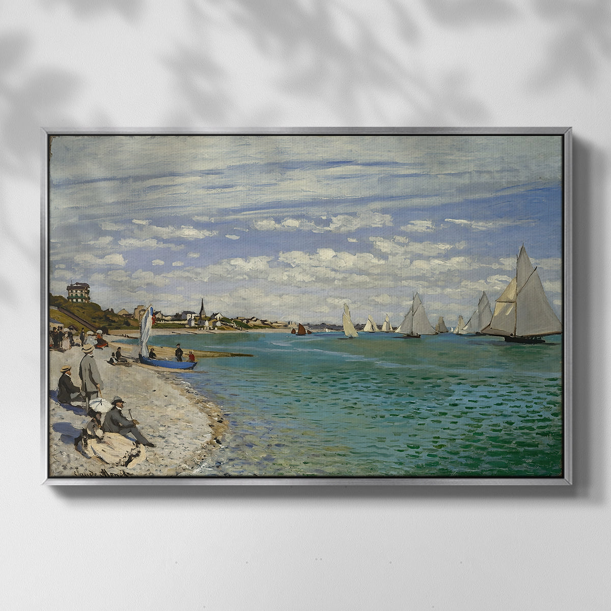 Front view of Regatta at Sainte-Adresse, 1867 by Claude Monet in a silver floater framed canvas.