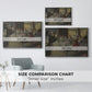 Size comparison chart for silver floater framed canvas featuring The Dance Class, c. 1873 by Edgar Degas.