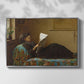 Front view of Interesting News, 1872 by Eastman Johnson in a silver floater framed canvas.