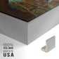 Close-up of the silver floater frame corner and gallery wrapped canvas construction.