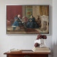 Silver floater framed canvas featuring The Brown Family, 1869 by Eastman Johnson above an entryway table in a minimalist foyer.