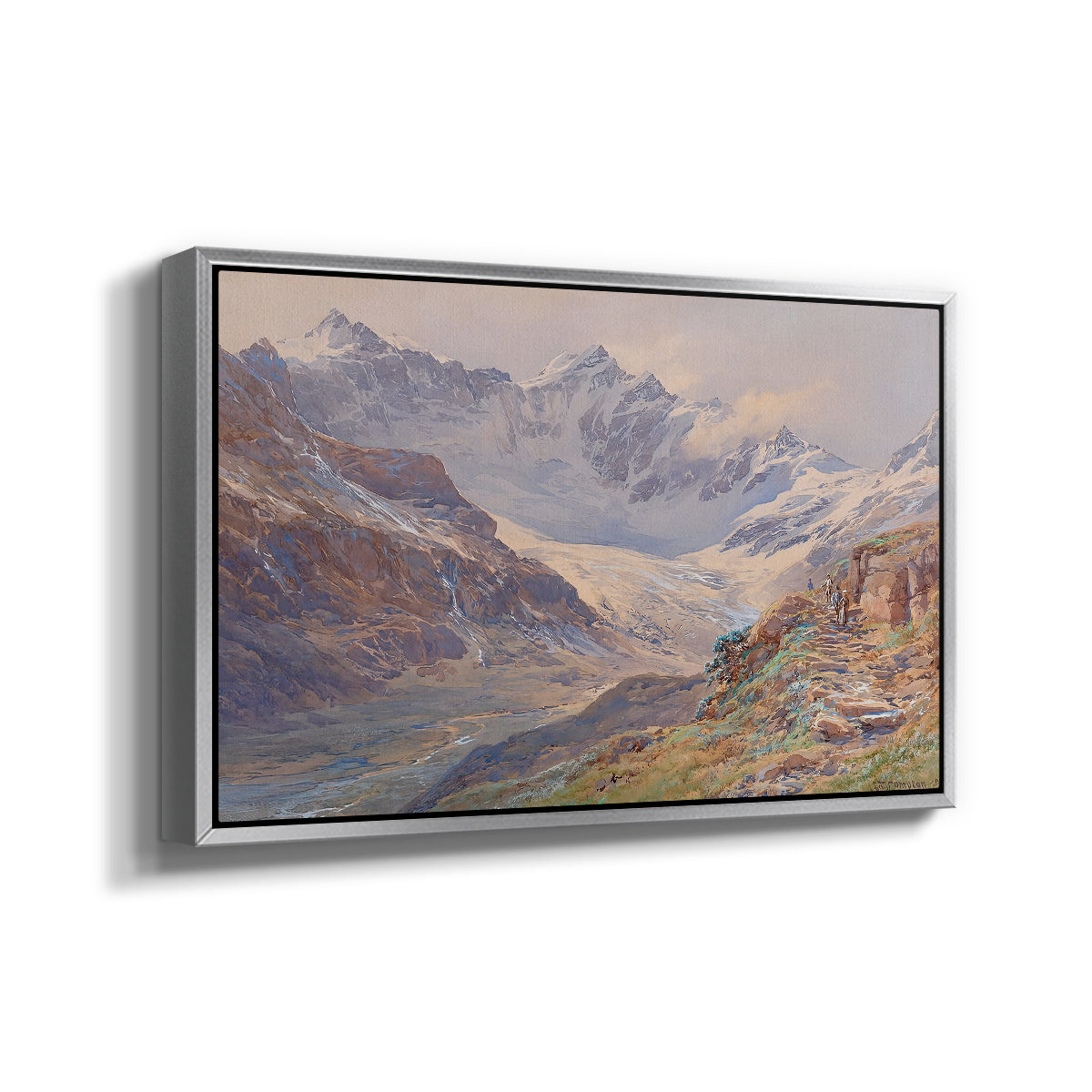 Angled view of Odenwinklkees with the Johannisberg, 1902 by Edward Theodore Compton in a silver floater framed canvas.