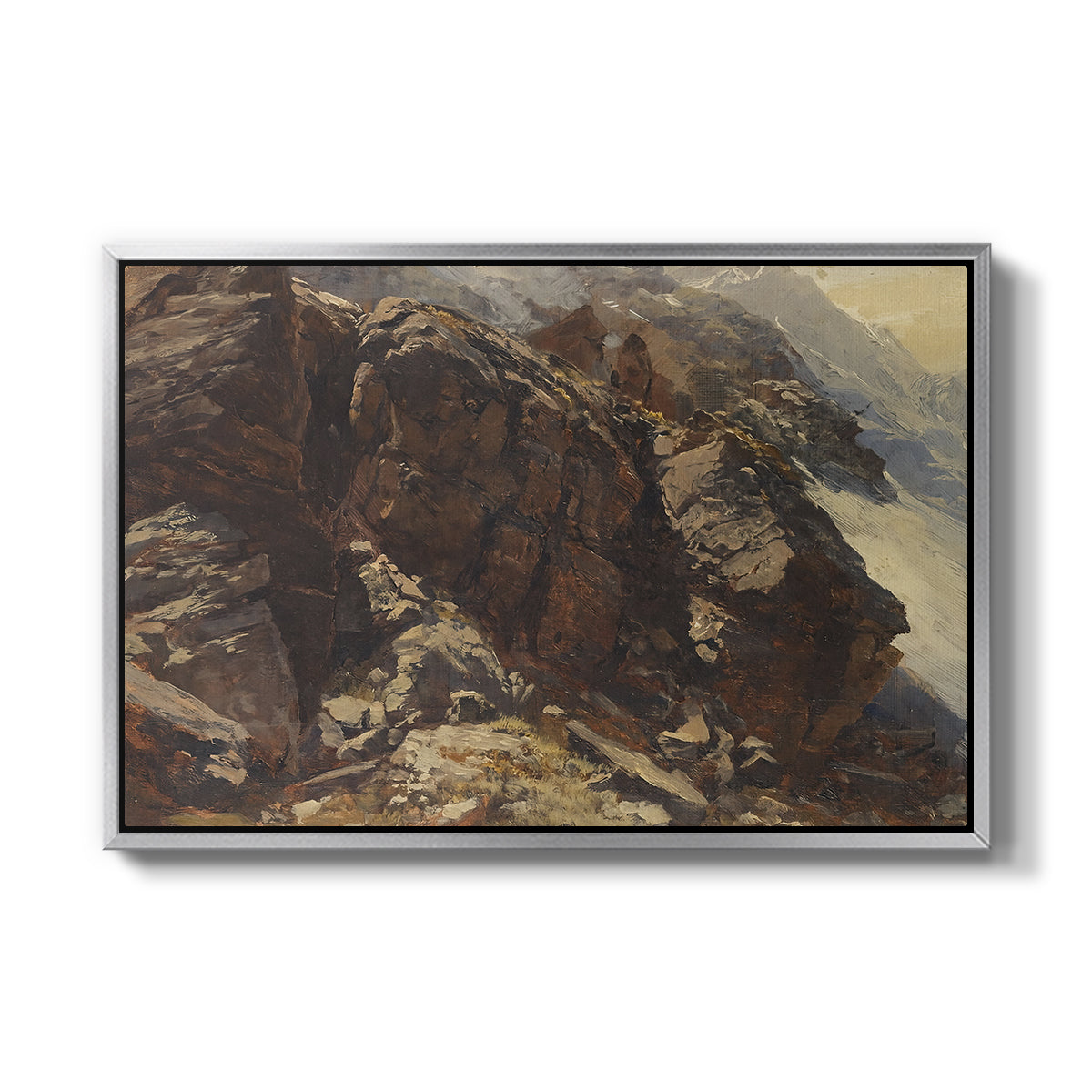 High Mountain Study, c. 1870 by Edward Theodore Compton in a silver floater framed canvas wall art display.