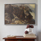 Silver floater framed canvas featuring High Mountain Study, c. 1870 by Edward Theodore Compton above an entryway table in a minimalist foyer.