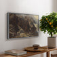 High Mountain Study, c. 1870 by Edward Theodore Compton, presented in a silver floater framed canvas featuring a rocky alpine terrain with steep slopes and distant mountain peaks, displayed above a hallway console table.