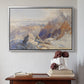 Silver floater framed canvas featuring Col du Géant, 1903 by Edward Theodore Compton above an entryway table in a minimalist foyer.