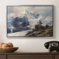 The Grossglockner, 1880 by Edward Theodore Compton in a silver floater framed canvas displayed above a console table in a hallway, featuring an alpine peak dominating surrounding terrain.