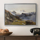 The Großglockner from the Prager Hut, 1890 by Edward Theodore Compton in a silver floater framed canvas displayed above a console table in a hallway, featuring a scenic mountain view with dramatic elevation and depth.