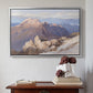 Silver floater framed canvas featuring Hoher Göll from Watzmann-Hocheck, 1919 by Edward Theodore Compton above an entryway table in a minimalist foyer.