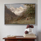Silver floater framed canvas featuring Landscape in the Caucasus, c. 1921 by Edward Theodore Compton above an entryway table in a minimalist foyer.