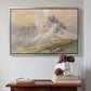 Silver floater framed canvas featuring From the Dolomites, 1904 by Edward Theodore Compton above an entryway table in a minimalist foyer.