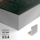 Close-up of the silver floater frame corner and gallery wrapped canvas construction.