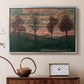 Silver floater framed canvas featuring a stylized nature scene with strong outlines and simple composition, displayed above a cabinet in a soft-toned living room.