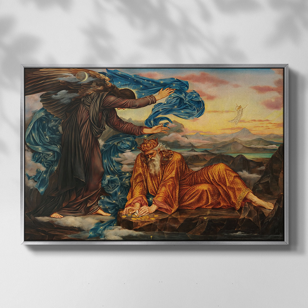 Front view of Earthbound, 1897 by Evelyn De Morgan in a silver floater framed canvas.