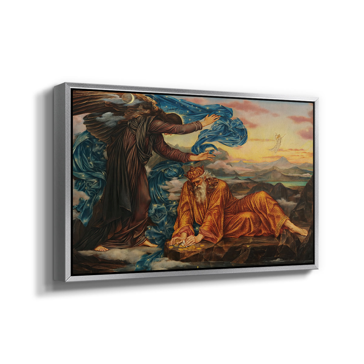 Angled view of Earthbound, 1897 by Evelyn De Morgan in a silver floater framed canvas.