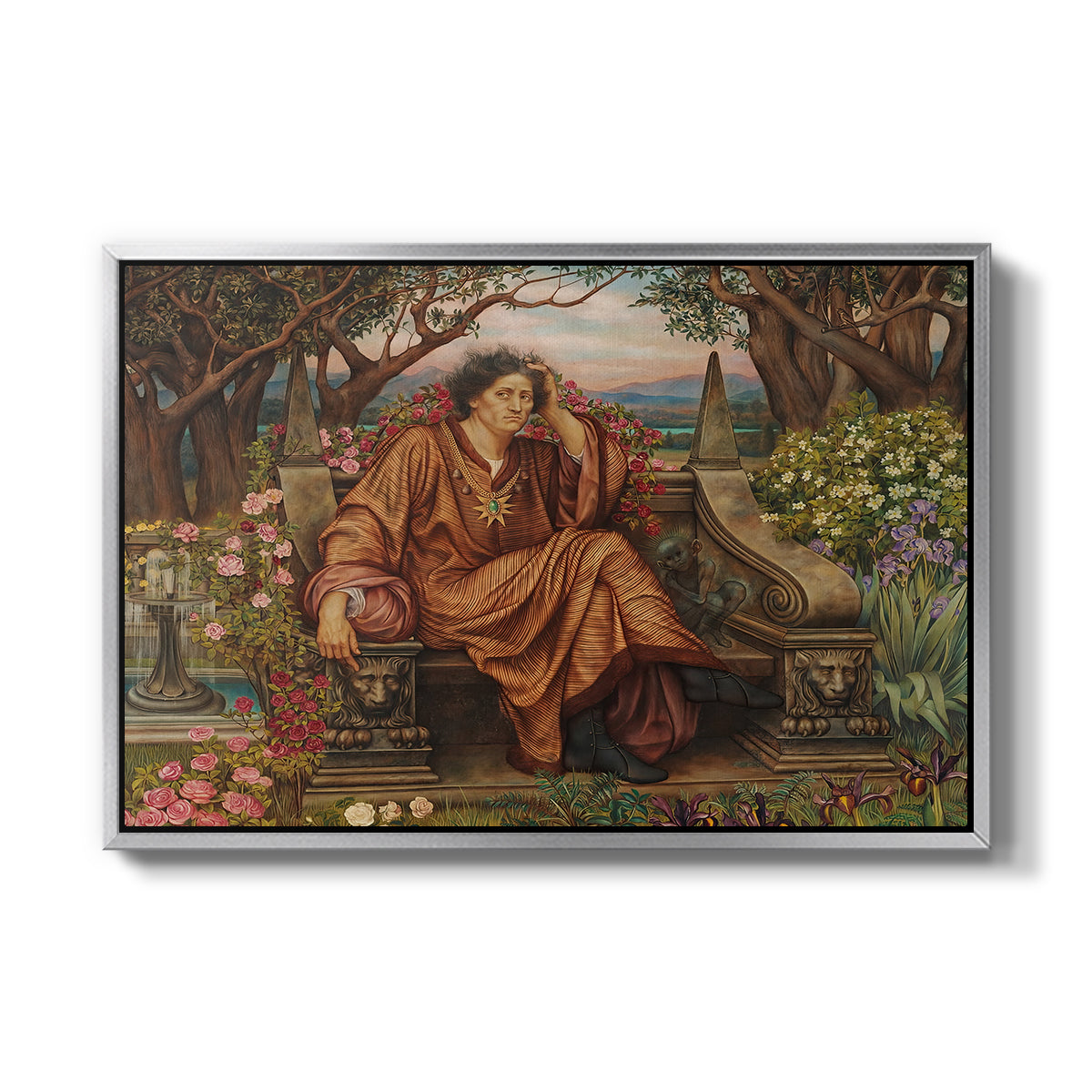 A Soul in Hell, c. 1901-1902 by Evelyn De Morgan in a silver floater framed canvas wall art display.