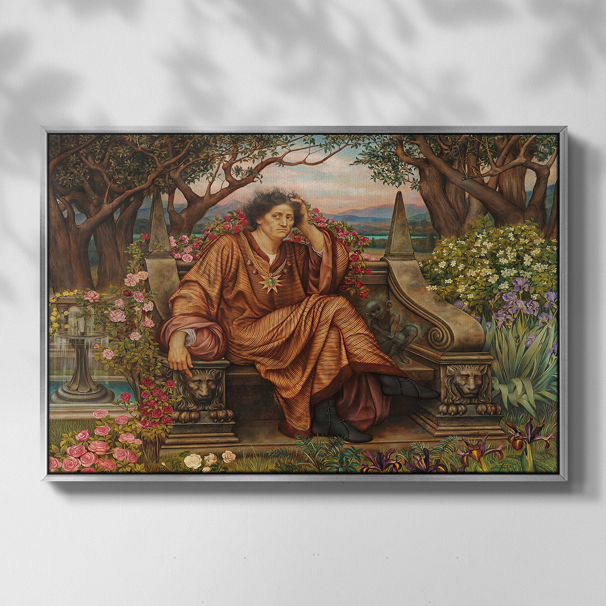 Front view of A Soul in Hell, c. 1901-1902 by Evelyn De Morgan in a silver floater framed canvas.
