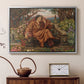 Silver floater framed canvas featuring a symbolic depiction of soul in anguish amid chaotic forms, displayed above a cabinet in a soft-toned living room.