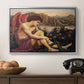 The Angel with the Serpent, c. 1870-1875 by Evelyn De Morgan in a silver floater framed canvas displayed above a console table in a hallway, featuring a symbolic imagery of purity overcoming evil forces.