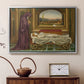 Silver floater framed canvas featuring an introspective scene with lone figure framed by interior elements, displayed above a cabinet in a soft-toned living room.