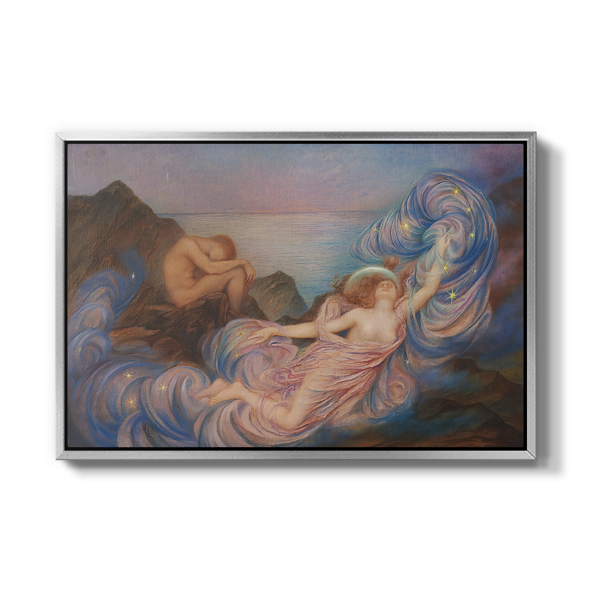 Twilight, 1914 by Evelyn De Morgan in a silver floater framed canvas wall art display.