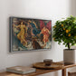 The Storm Spirits, 1900 by Evelyn De Morgan, presented in a silver floater framed canvas featuring multiple figures swirling through sky representing storm forces in motion, displayed above a hallway console table.
