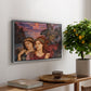 The Vision, 1914 by Evelyn De Morgan, presented in a silver floater framed canvas featuring two female figures gazing outward with vivid sky behind them, displayed above a hallway console table.