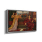 Angled view of The Gilded Cage, c. 1901-1902 by Evelyn De Morgan in a silver floater framed canvas.