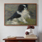 Walnut floater framed canvas featuring Tama, the Japanese Dog, c. 1876 by Pierre-Auguste Renoir above an entryway table in a minimalist foyer.