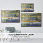 Size comparison chart for walnut floater framed canvas featuring The Skiff (La Yole), 1875 by Pierre-Auguste Renoir.