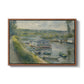 Wash-House Boat at Bas-Meudon, c. 1874 by Pierre-Auguste Renoir in a walnut floater framed canvas wall art display.