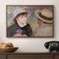 Boating Couple (Aline Charigot and Renoir), c. 1881 by Pierre-Auguste Renoir in a walnut floater framed canvas displayed above a console table in a hallway, featuring a romantic scene of two figures in casual conversation with soft light.
