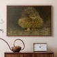 Walnut floater framed canvas featuring a bird of prey resting on tree branch with textured feathers, displayed above a cabinet in a soft-toned living room.
