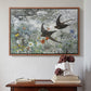 Walnut floater framed canvas featuring Common Swifts, 1886 by Bruno Liljefors above an entryway table in a minimalist foyer.