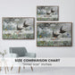 Size comparison chart for walnut floater framed canvas featuring Common Swifts, 1886 by Bruno Liljefors.