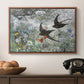 Common Swifts, 1886 by Bruno Liljefors in a walnut floater framed canvas displayed above a console table in a hallway, featuring an impressionist wildlife scene capturing birds in motion.