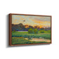 Angled view of Flying Duck at Sunset, 1924 by Bruno Liljefors in a walnut floater framed canvas.