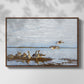Front view of Greylag Geese (Grågäss), 1922 by Bruno Liljefors in a walnut floater framed canvas.