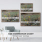 Size comparison chart for walnut floater framed canvas featuring Cat on a Flowery Meadow, 1887 by Bruno Liljefors.