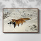Front view of Fox in Snow Landscape, 1900 by Bruno Liljefors in a walnut floater framed canvas.