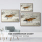 Size comparison chart for walnut floater framed canvas featuring Fox in Snow Landscape, 1900 by Bruno Liljefors.