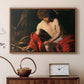 Walnut floater framed canvas featuring a biblical youth seated outdoors with symbolic staff and minimal landscape, displayed above a cabinet in a soft-toned living room.