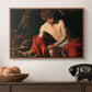 Saint John the Baptist in the Wilderness, c. 1603-1604 by Caravaggio in a walnut floater framed canvas displayed above a console table in a hallway, featuring a contemplative religious figure in rustic wilderness environment.