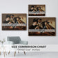 Size comparison chart for walnut floater framed canvas featuring The Cardsharps, c. 1594 by Caravaggio.