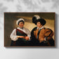 Front view of The Fortune Teller (Louvre Version), c. 1595 by Caravaggio in a walnut floater framed canvas.
