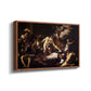 Angled view of The Martyrdom of Saint Matthew, 1599-1600 by Caravaggio in a walnut floater framed canvas.
