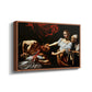 Angled view of Judith Beheading Holofernes, c. 1599 by Caravaggio in a walnut floater framed canvas.