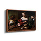 Angled view of Martha and Mary Magdalene, c. 1598 by Caravaggio in a walnut floater framed canvas.