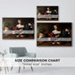 Size comparison chart for walnut floater framed canvas featuring Martha and Mary Magdalene, c. 1598 by Caravaggio.