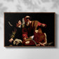 Front view of The Sacrifice of Isaac (Uffizi Version), c. 1603 by Caravaggio in a walnut floater framed canvas.